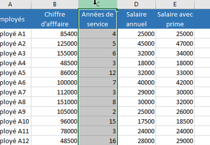 sélectionner colonne